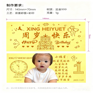 生日快乐1克金钞定制彩印快速出货