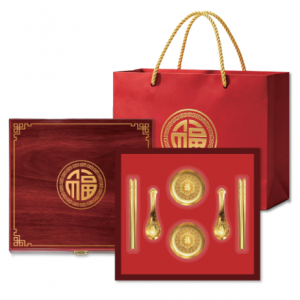 中萃珠宝 吉祥三宝足金碗筷勺 婚嫁满月黄金收藏礼盒